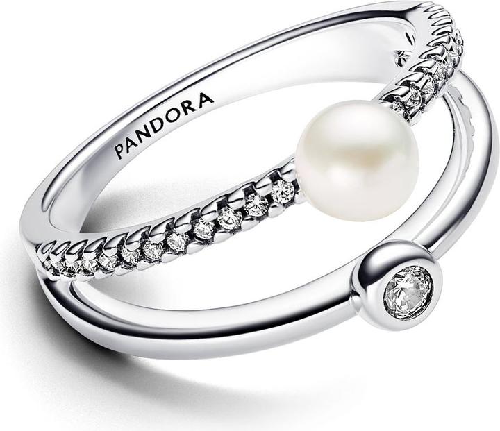 Produktbild Pandora Behandelte Süsswasserzuchtperle & Pavé Doppelband-Ring (50, 925 Silber)