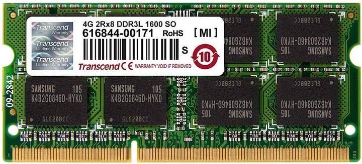 Produktbild Transcend 4GB DDR3L 1600 SO-DIMM 2RX8 (1 x 4GB, 1600 MHz, DDR3-RAM, SO-DIMM)
