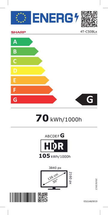 Energie-Label Sharp 50BL2EA (50", BL2EF, LCD, 4K, 2019)