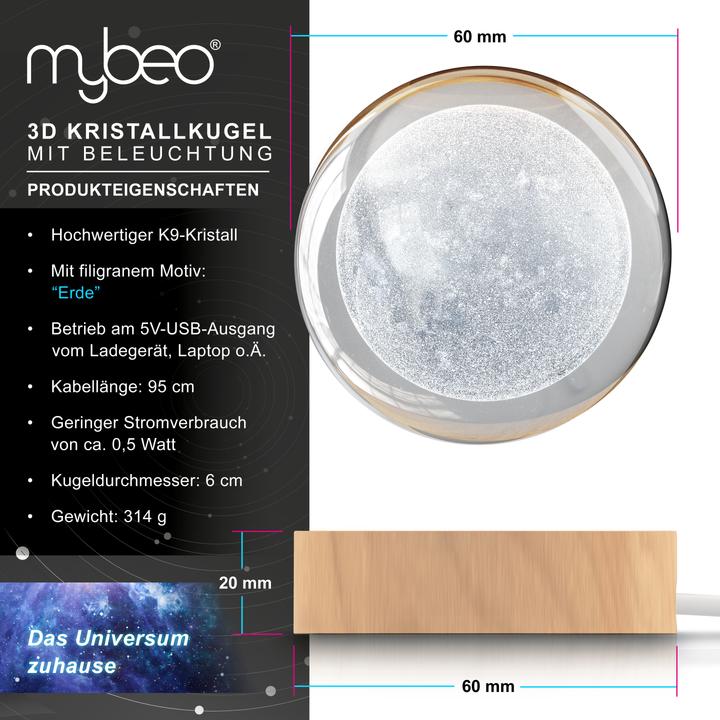 Produktbild Mybeo 3D Mond Glaskugel, Leuchtende Kristallkugel, Dekolicht, Nachtlicht, Farbwechsel, RGB LED