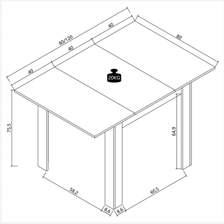 Actual product image VCM Esstisch Pesoli ausziehbar 80-120 cm