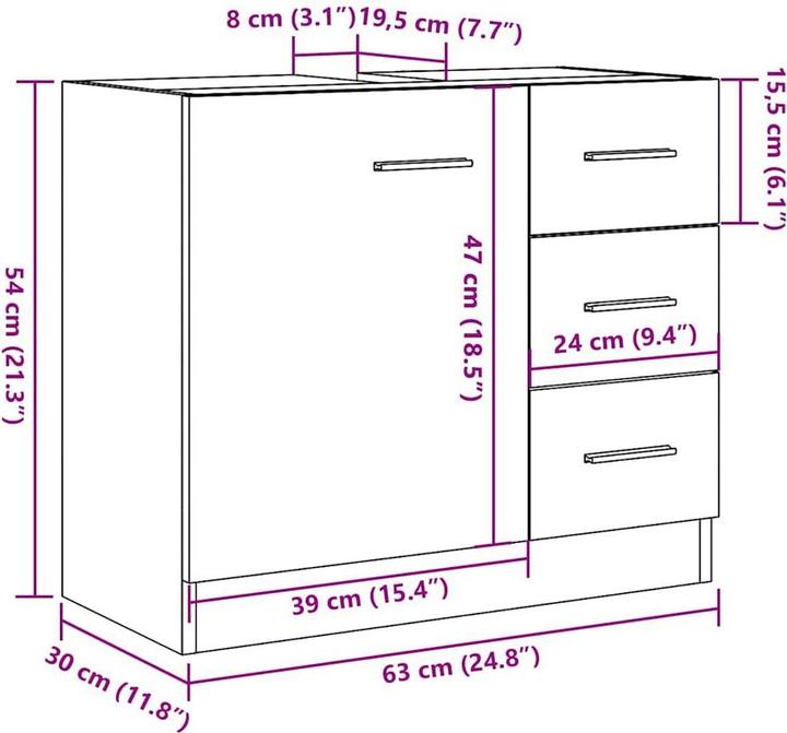 Produktbild vidaXL Waschbeckenschrank (63 x 30 x 54 cm)