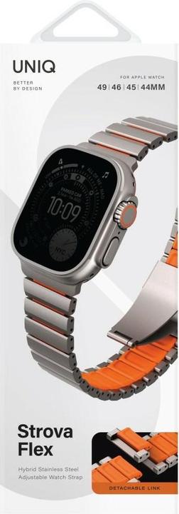 Produktbild Uniq Strova Flex Strap for Apple Watch 44/45/46/49mm Silver Orange (Silicon, Stainless Steel)