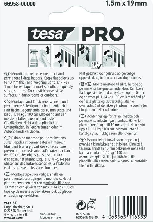 Actual product image tesa PRO Mounting UNIVERSAL mounting tape, double-sided, self-adhesive (19 mm)