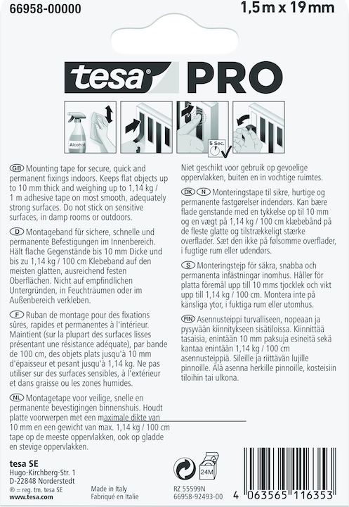 Immagine prodotto tesa Nastro di montaggio PRO Mounting UNIVERSAL, biadesivo, autoadesivo (19 mm)