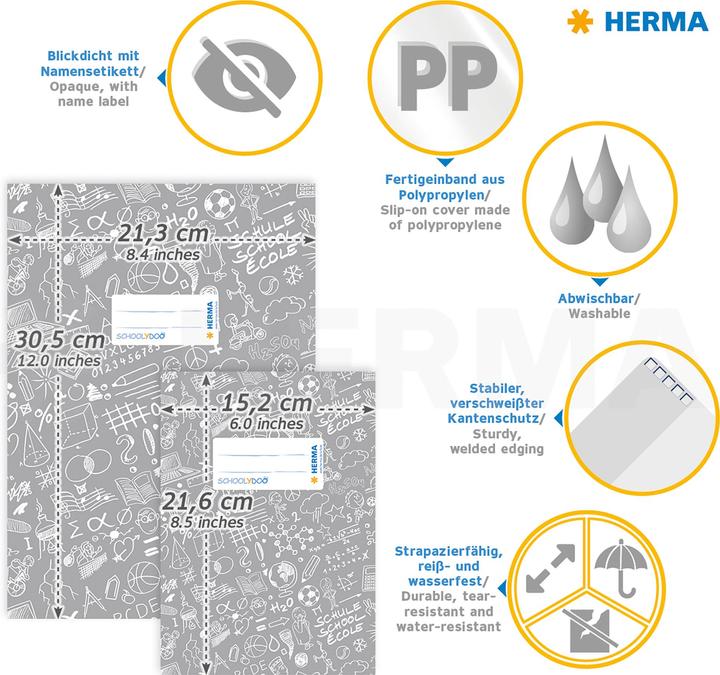 Actual product image HERMA A4 SCHOOLYDOO exercise book protector (A4, Checked, Hardcover)