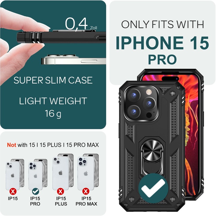 Immagine prodotto Nalia Coperchio ad anello antiurto in stile militare (Apple iPhone 15 Pro)