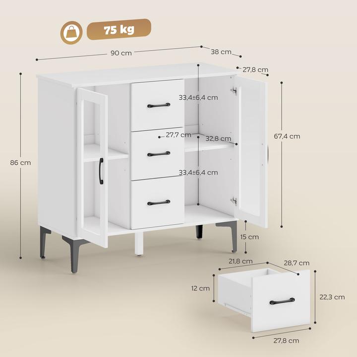 Produktbild Homcom Kommode MDF, Glas Weiss (38 x 38 x 86 cm)