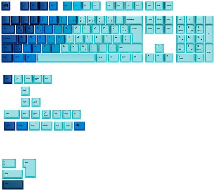 Produktbild Glorious GPBT Gradient Keycaps, ISO Layout (DE), PBT, Dye-Sub - Ocean