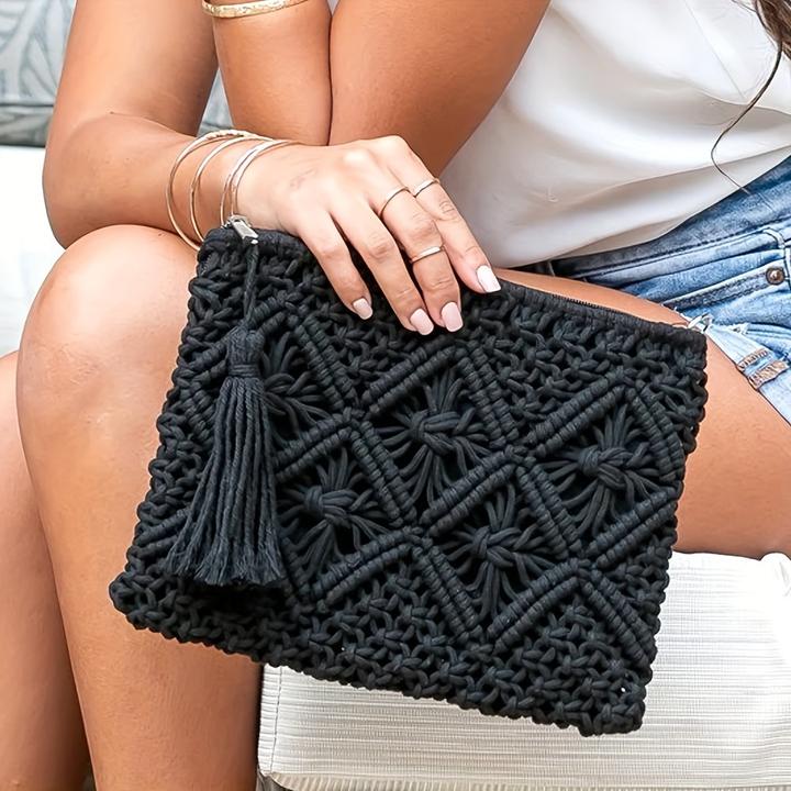 Image du produit Only-Bags.Store Pochette en paille tressée, pochette creuse, pochette de voyage décontractée pour la plage en été