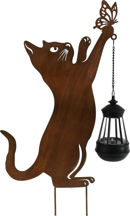 HTI-Living Gartenstecker Katze mit Lampe Metall Rostoptik Gartendeko mit Laterne