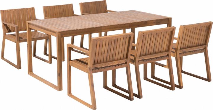 Beliani Garden furniture set acacia wood light brown 6-seater 7-piece SASSARI (90 cm)