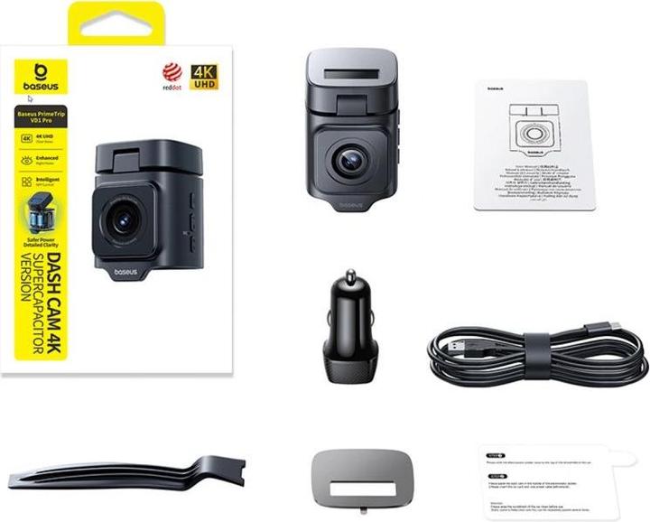 Image du produit Baseus PrimeTrip VD1 Pro Dash Cam 4K Super Capacity Black (Commandes vocales, Écran intégré, Récepteur GPS, Vision nocturne, 4K)