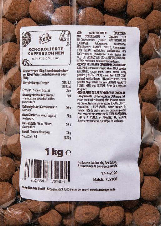 Actual product image KoRo Coffee beans coated with chocolate