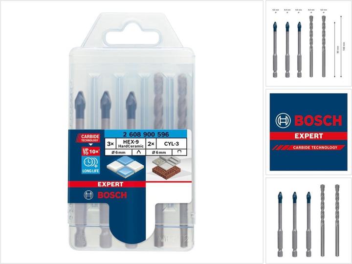 Actual product image Bosch Professional Zubehör Expert HEX-9 HardCeramic Drill Mixed Set, 6 mm, 5 pcs. (6 mm)
