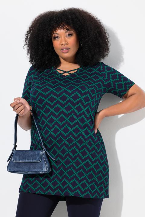 Produktbild Ulla Popken Longshirt, Zierbänder, A-Linie, V-Ausschnitt, Halbarm (46, 48)