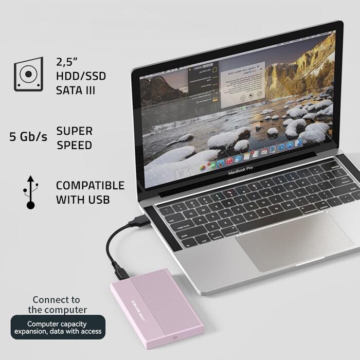 Produktbild Qoltec Gehäuse für SSD HDD 2,5', SATA, USB3.0, 2TB (2.5")