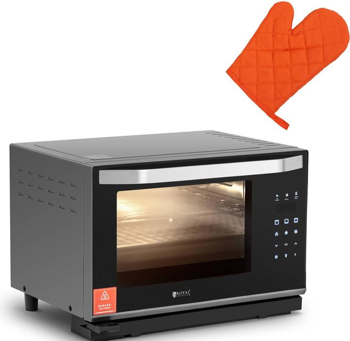 Royal Catering Dampfbackofen schwarz Konvektomat Kombidämpfer Backofen mit Dampfgarer 2100 W