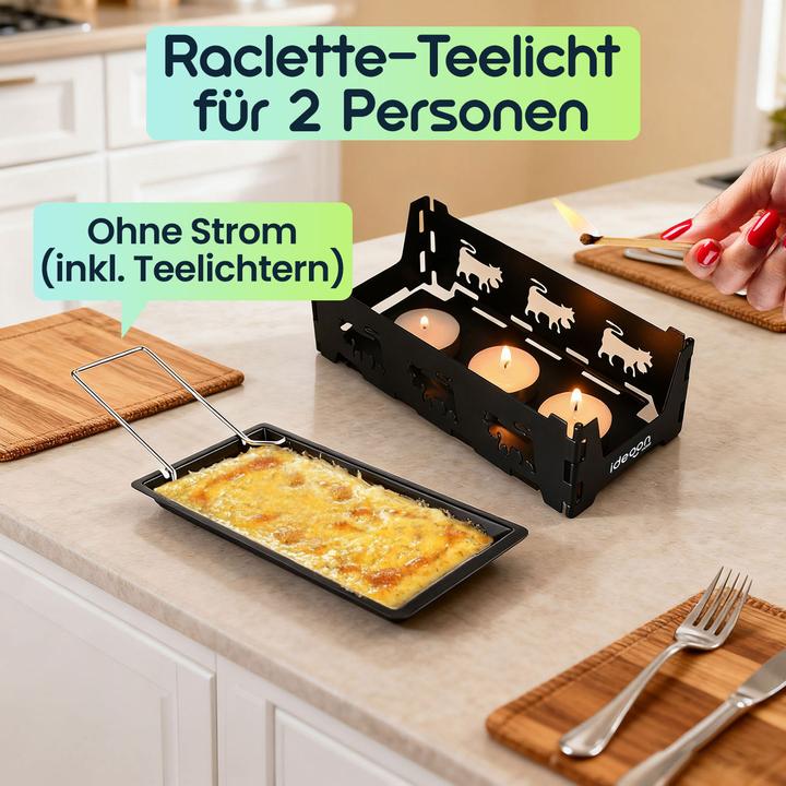 Actual product image Ideoon Set of 3 foldable raclette tea lights for 1 - 2 people each, raclette set without electricity