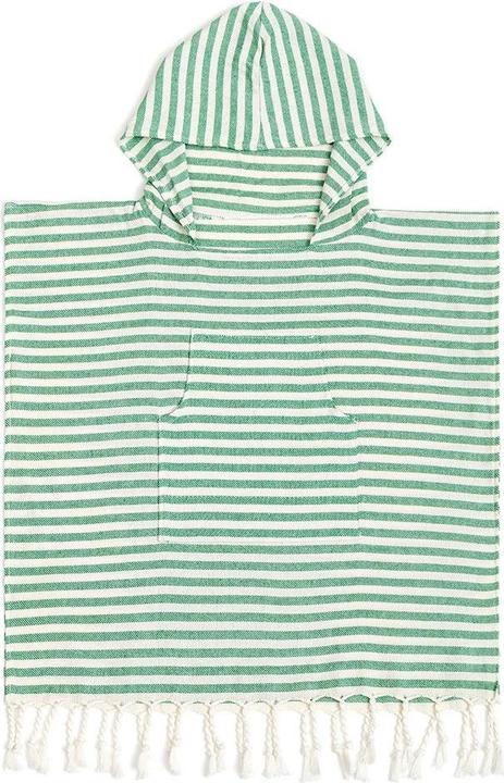 Misiu Kinder-Poncho gestreift mit Zotteln, Grün