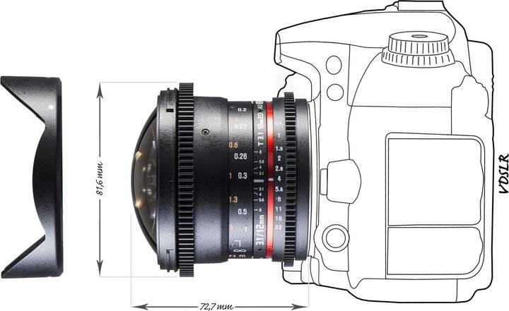 Produktbild Walimex 12/3,1 Fisheye Video DSLR Canon EF (Canon EF, APS-C / DX, Vollformat)