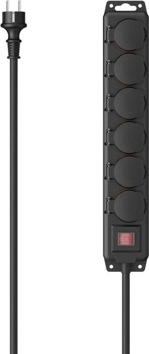 Produktbild Hama Steckdosenleiste, 6-fach, für aussen IP44, Schalter, Wandmontage, 2 m, Schw. (6x, 2 m)