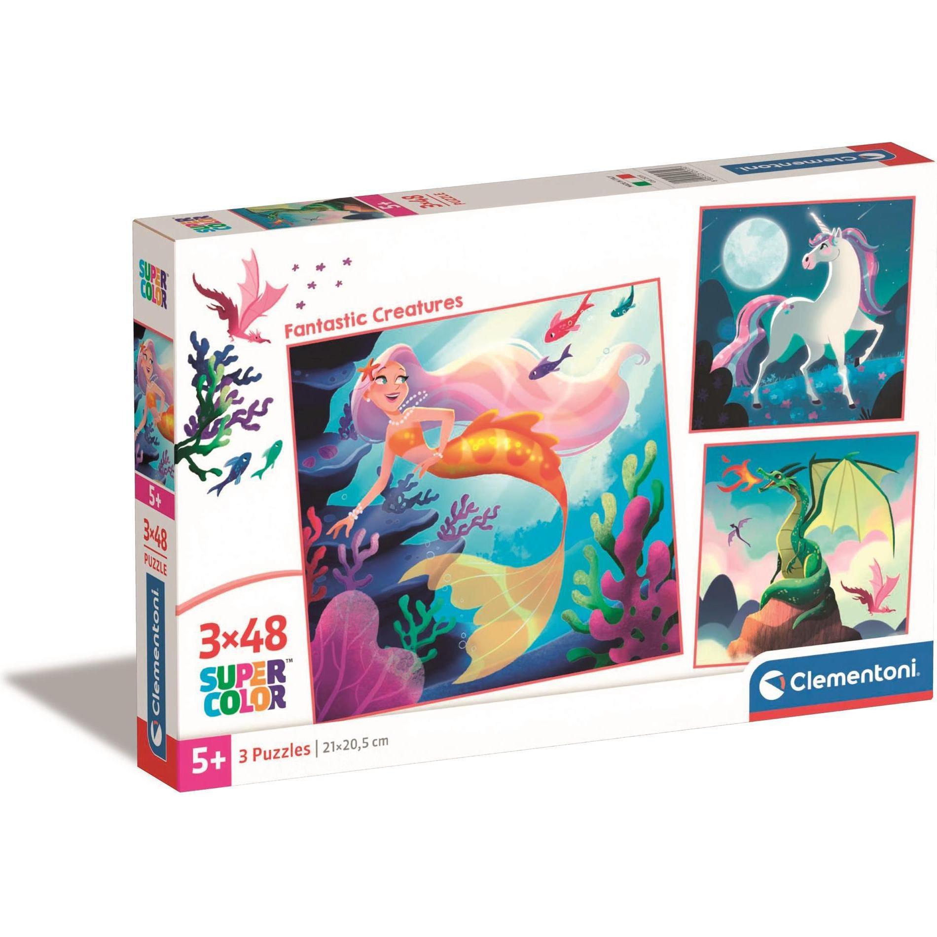 Clementoni Multicolore Puzzle Super Colour Square Fantasy, 3X48 Pezzi. (48 Pezzi)