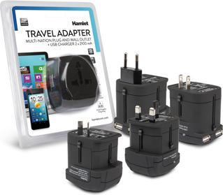 Produktbild Hamlet Traver Adapter universal reiseadapter für steckdosen plus usb-ladegerät (2 Ports)