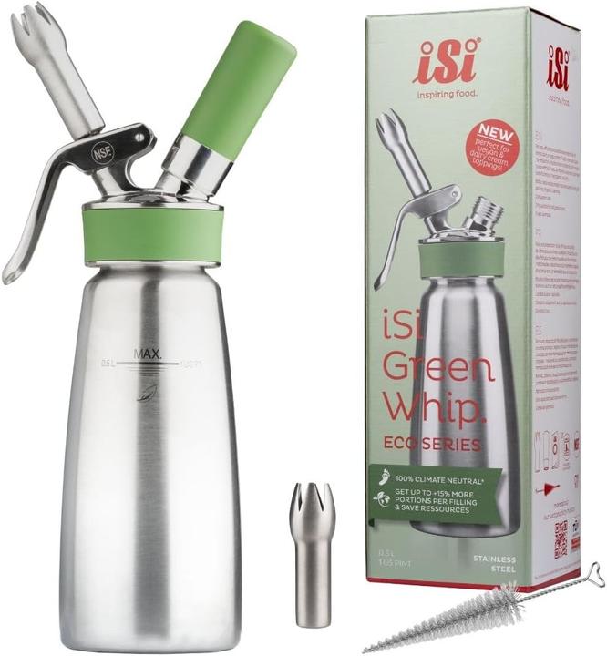 ISI Green Whip Cream Dispenser for Vegan and Dairy Cream, Professional Use, Dishwasher-Safe Parts