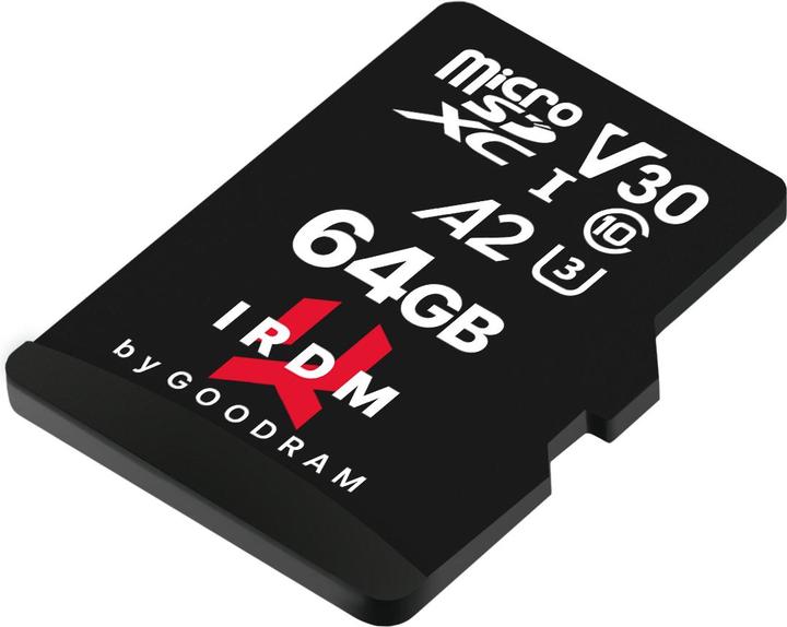 Actual product image Goodram IRDM microSDXC 64GB V30 UHS-I U3 + adapter (64 GB, microSDXC, U3, UHS-I)