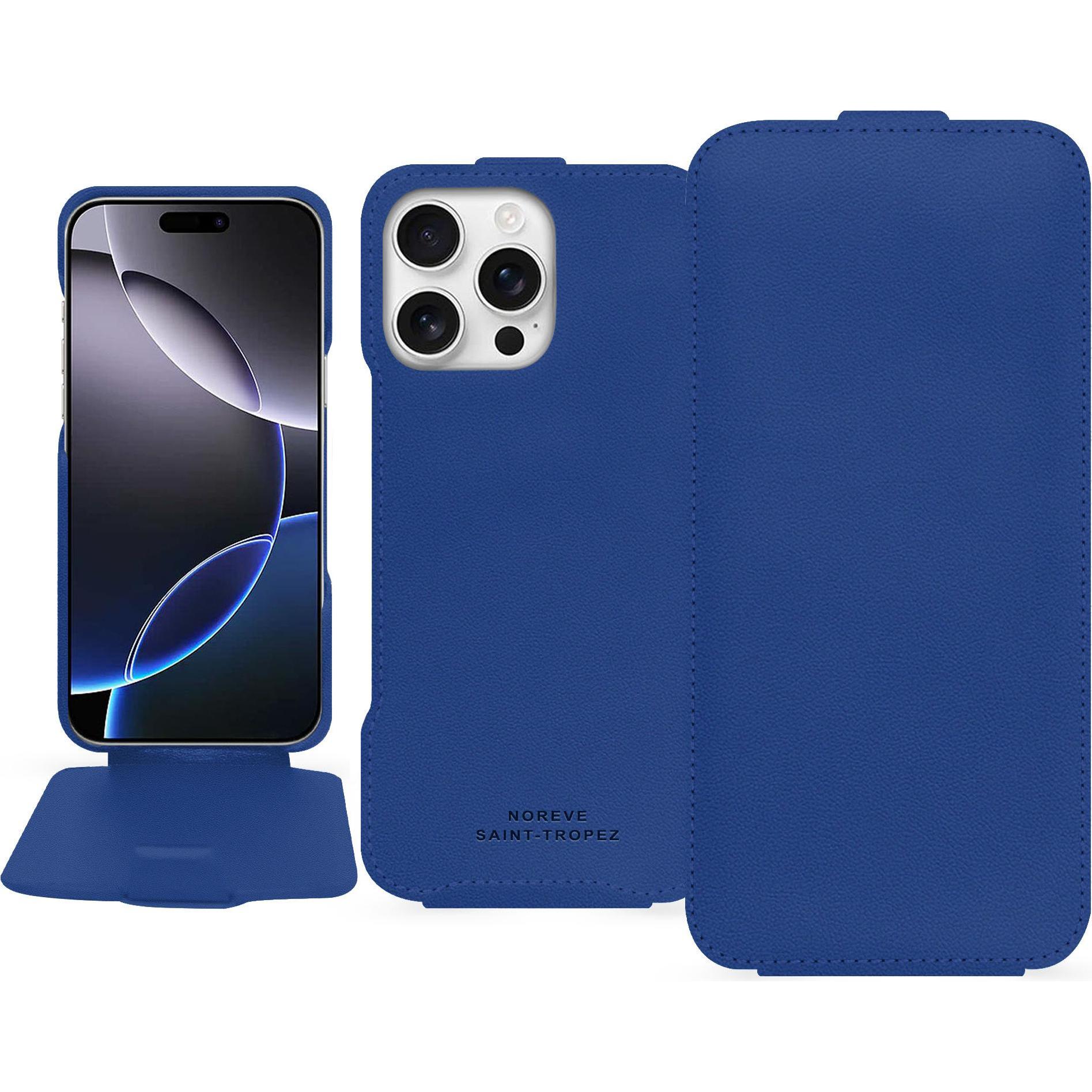 Noreve Lederschutzhülle vertikal (Apple iPhone 16 Pro Max), Smartphone Hülle, Blau