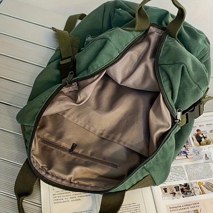 Actual product image Only-Bags.Store Large casual canvas backpack, solid colour frame bag with multiple compartments, perfect for