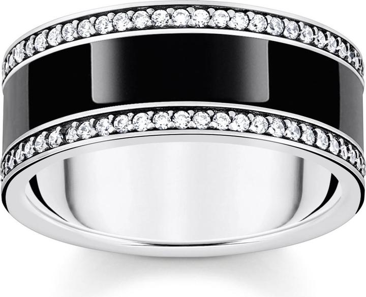 Immagine prodotto Thomas Sabo Anello a fascia con smalto nero a freddo e pietre bianche in argento annerito (50, 925 Argento)