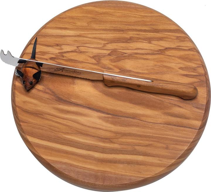 Actual product image Natura Punto Round wooden board with mouse and knife, 22 cm, olive wood
