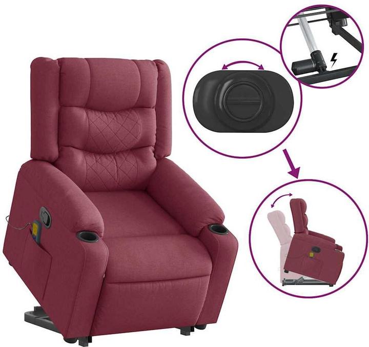 Immagine prodotto VidaXL Poltrona massaggiante con ausilio stand-up in tessuto rosso vino