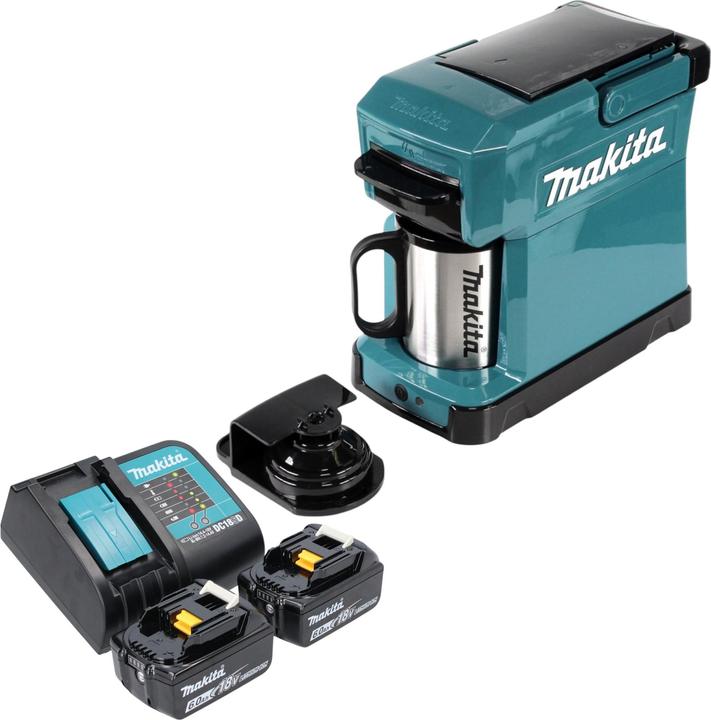 Immagine prodotto Makita DCM 501 SG2 Caffettiera a batteria 12 V max. / 18 V + 2x batteria ricaricabile 6.0 Ah +