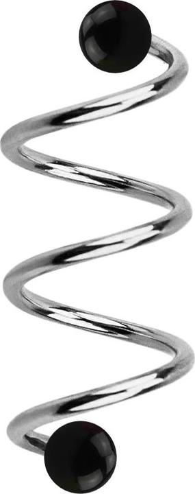 Image du produit Star Piercing Micro spirale argentée avec deux boules noires (sans laiton, Acier chirurgical 316L)