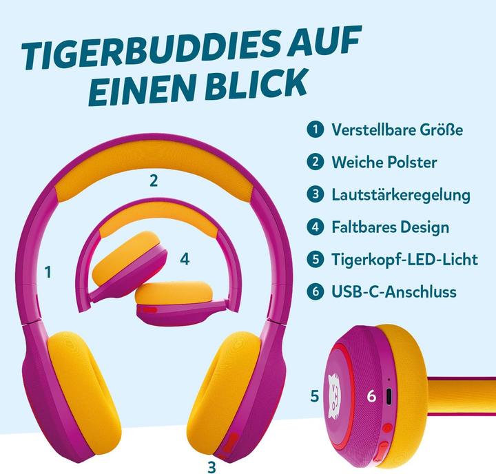 Actual product image Tigermedia Kinder Bluetooth Kopfhörer mit Lautstärkebegrenzung 85 dB