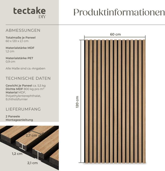 Produktbild tectake 2er Set Akustikpaneele Sonic Wall Holzoptik (2 Stk.)