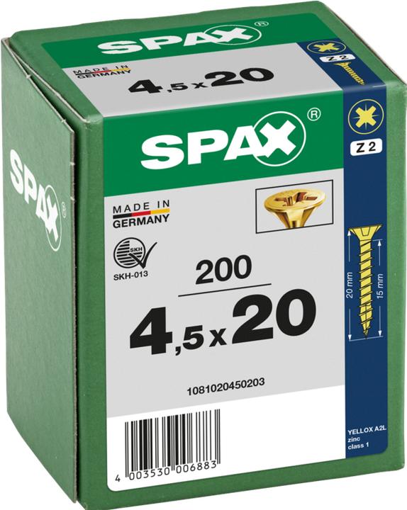 Produktbild Spax Schraube R 88094 Senkkopf m.Spitze/Kreuzschl.-PZ 4,5 x 20/14-Z Stahl galvanisch verzinkt gelb (200 Schrauben pro Stück)