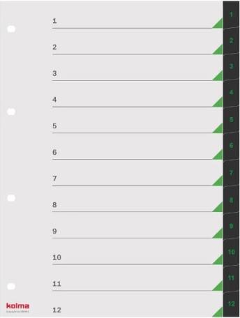 Image du produit Kolma Intercalaire LineaVerde A4 recyclé 1-12 12 pcs. noir