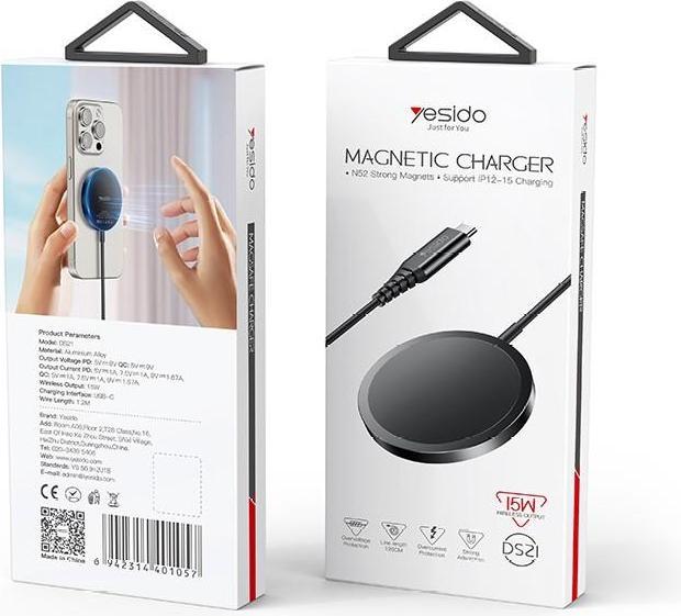 Produktbild Yesido Induktives Ladegerät Ds21 Typ-C Magsafe 15w Schwarz (15 W)