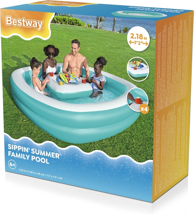 Image du produit Bestway Piscine familiale gonflable avec console centrale amovible Sippin' Summer™ 2,18 m x 2,18 m x 48 cm