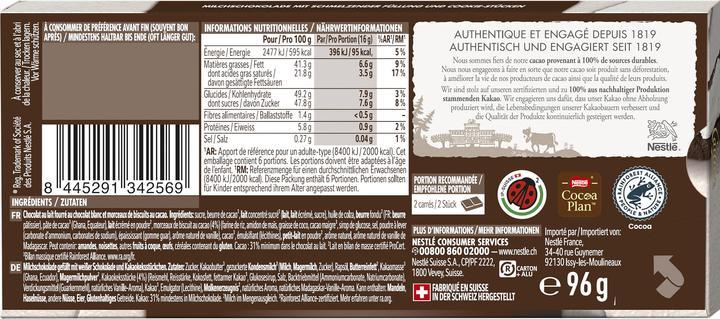 Nutritional values and ingredients Cailler Cookie Cream (96 g)