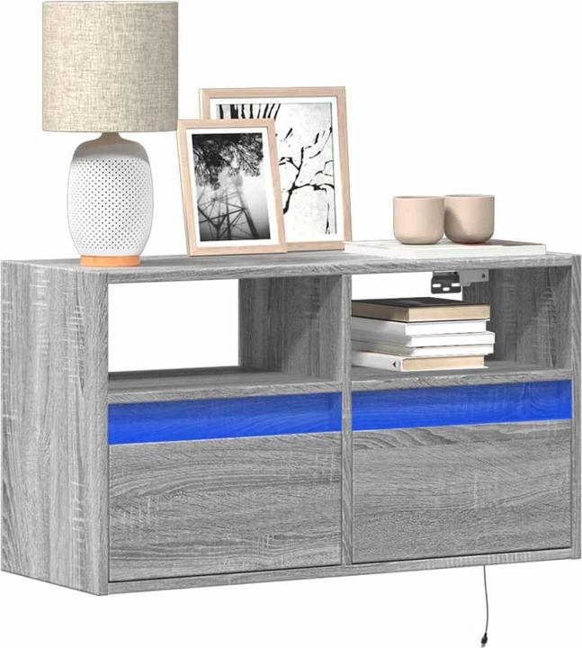 Image du produit vidaXL Armoire TV Armoire murale Lowboard Suspendu avec éclairage LED Gris Sonoma