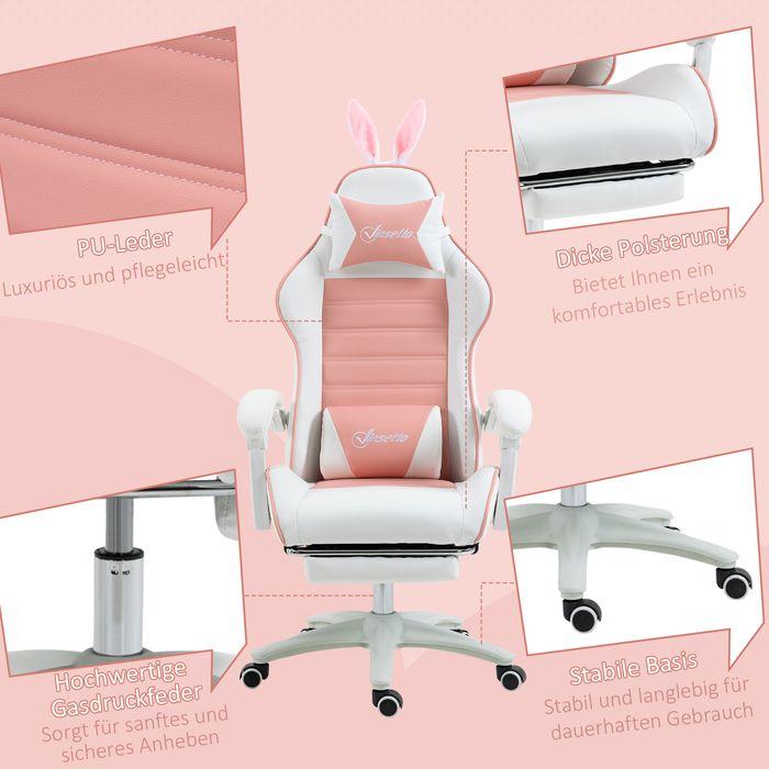Immagine prodotto Swisshandel24 Gaming Stuhl Ergonomischer Gamer Stuhl mit Lendenwirbelstütze, Fussstütze Hasenohren Kopfkissen Rosa