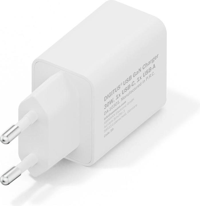 Productafbeelding Digitus USB GaN Charger 30W, 1x USB-C, 1x USB-A (30 W, 2 ports)
