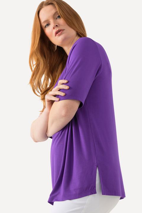 Image du produit Ulla Popken T-shirt doublé à l'avant, col V et manches courtes (46, 48)