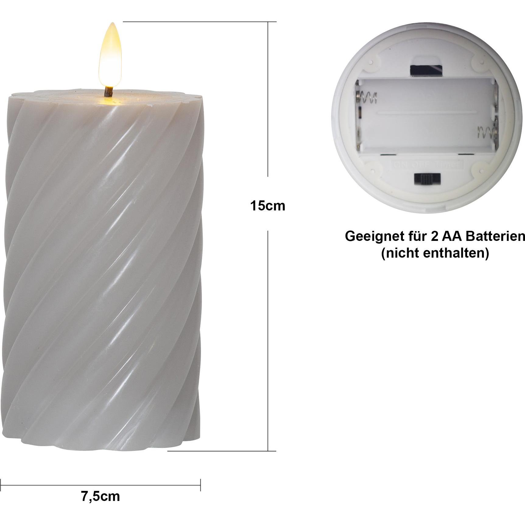 Thumbnail - Star Trading, LED Kerzen, LED Kerzen mit Timerfunktion Stumpenkerzen Grau LED Kerze mit Timer LED Stumpenke (2 x)