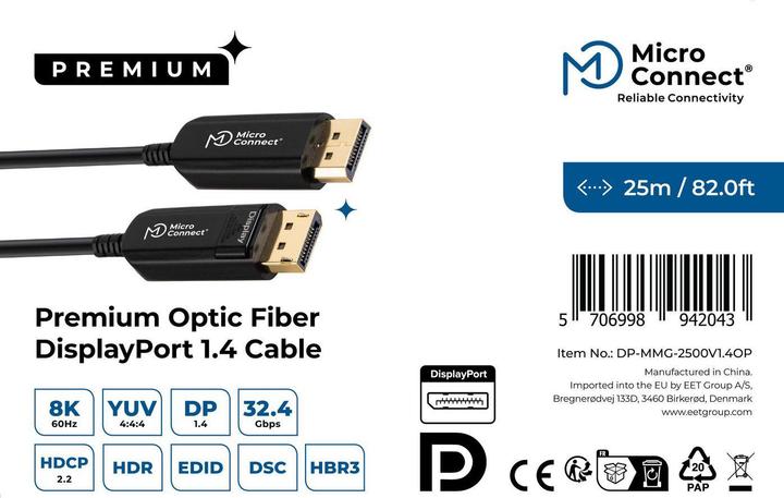 Image du produit MicroConnect Câble Premium Optic DP 1.4 25m (25 m)